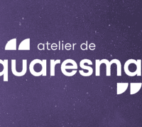 fundo roxo, como se céu estrelado, com a frase "atelier de quaresma"