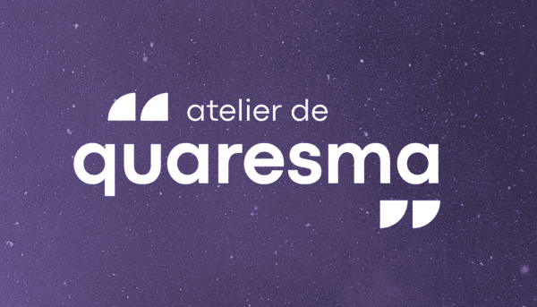 fundo roxo, como se céu estrelado, com a frase "atelier de quaresma"